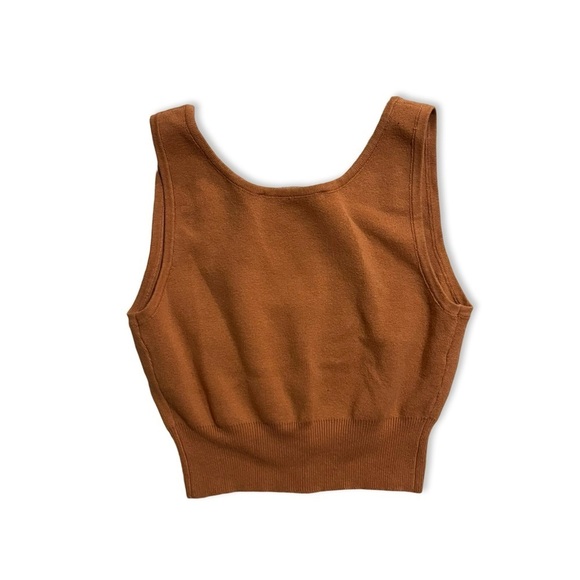 Rust Brown cropped knit sleeveless top with buttons | scoop neck | NWT - Picture 3 of 3